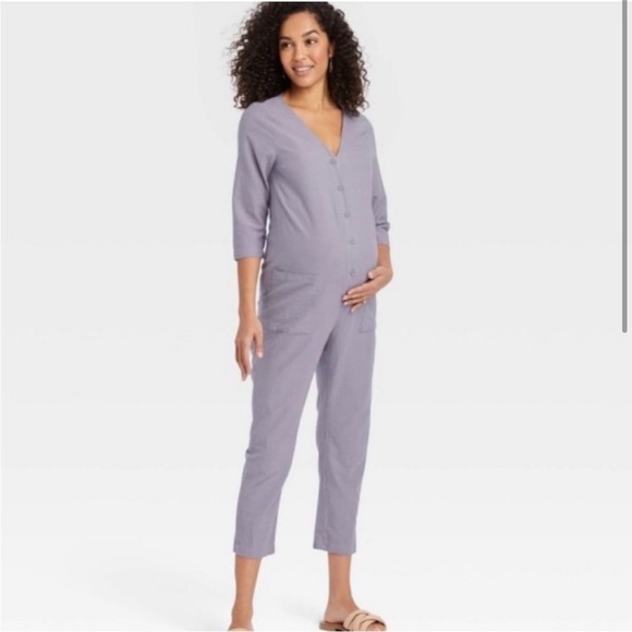 THE NINES by HATCH Lavender Cotton Blend Maternity Romper - Picture 1 of 12